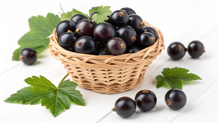 Currant in basket and some cranberry isolated in white background