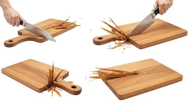 Hands slicing uncooked spaghetti pasta on a wooden cutting board in multiple stages, perfect for cooking tutorials or Italian food recipes