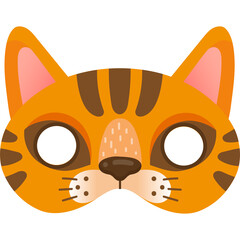 Orange Cat Face Mask Costume Accessory with Brown Stripes and Pink Ears for Childrens Play and Themed Parties Isolated on White Background