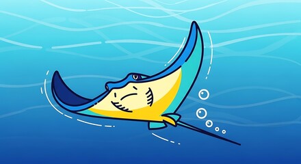 Stingray swimming ocean underwater.