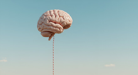 Brain floating in the sky, representing creative thinking and mental health awareness, ready for your next project with a touch of whimsy and inspiration