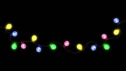 colorful single string lights new year and christmas light alpha channel animation, winter holiday and birthday party celebration overlay motion design element	 - Powered by Adobe