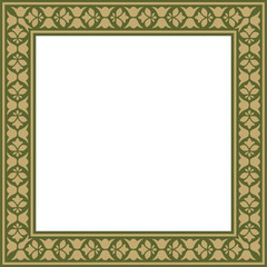 Vector gold and green square national Indian ornament. Rectangle, border, ethnic Hindu frame.