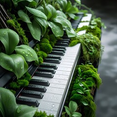 piano with leaves