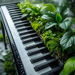 piano with green leaves