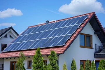 Fototapeta premium Modern house with solar panels on the roof