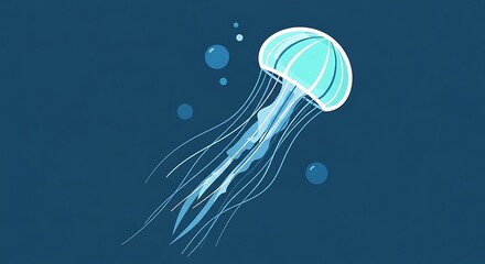 Blue Jellyfish Ocean Illustration.