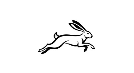 Naklejka premium A stylized, black and white drawing of a rabbit leaping forward with energy and determination.