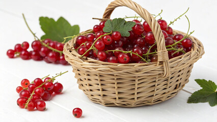 Currant in basket and some cranberry isolated in white background