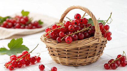 Red Currants in basket and some cranberry isolated in white background