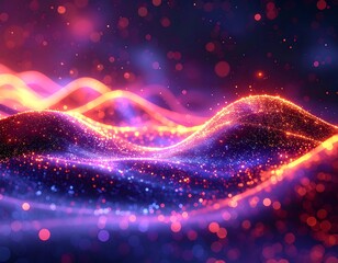 Digital abstract illustration of luminous flowing forms with bokeh