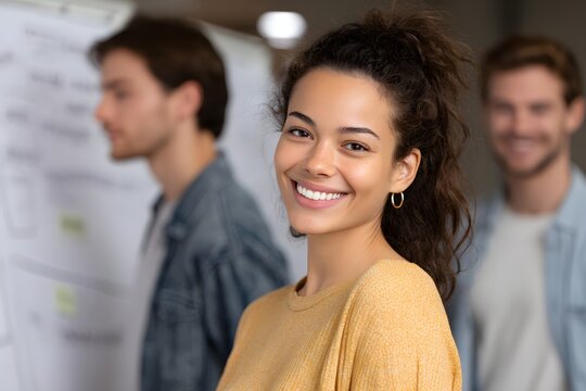 Group of coworkers smiling in a collaborative environment Generative AI