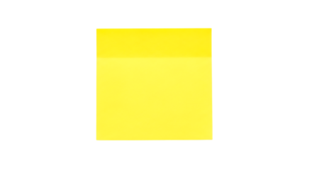 Single bright yellow sticky note with adhesive strip, isolated on white or transparent background. PNG