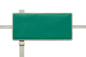  blank green highway sign mounted on metal support isolated on white background png, ai generated