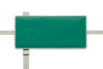  blank green highway sign mounted on metal support isolated on white background png, ai generated