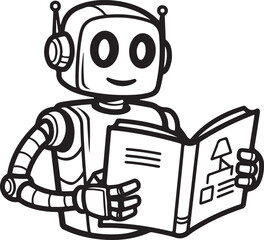 Robot Reading a Book with a Diagram Inside Exploring Interior Design Concepts