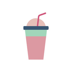 Takeaway Soda Cup With Straw Flat Color Vector Art