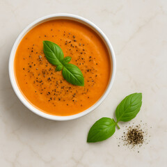 Fresh basil pesto sauce with healthy green fresh basil leaves in a white bowl ready for a vegetarian meal
