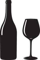 Silhouette of wine bottle and wine glass on white background drink beverage on transparent background