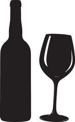 Black Silhouette of a Wine Bottle and a Wine Glass on White Background vector illustration on transparent background