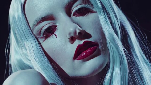 vampire with blood dripping from fangs