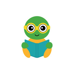 Turtle Reading Huge Book Wearing Tiny Glasses Vector