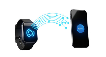 3d icon of smartwatch and smartphone syncing data isolated on transparent background modern devices exchanging information
