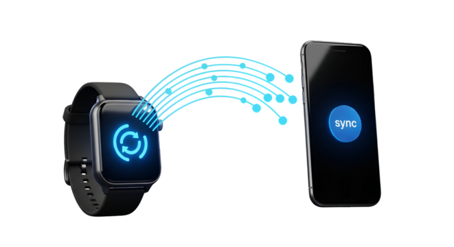 3d icon of smartwatch and smartphone syncing data isolated on transparent background modern devices exchanging information - Powered by Adobe