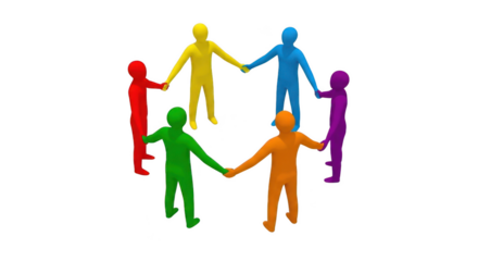 Diverse group of people holding hands in a circle symbolizing unity and connection
