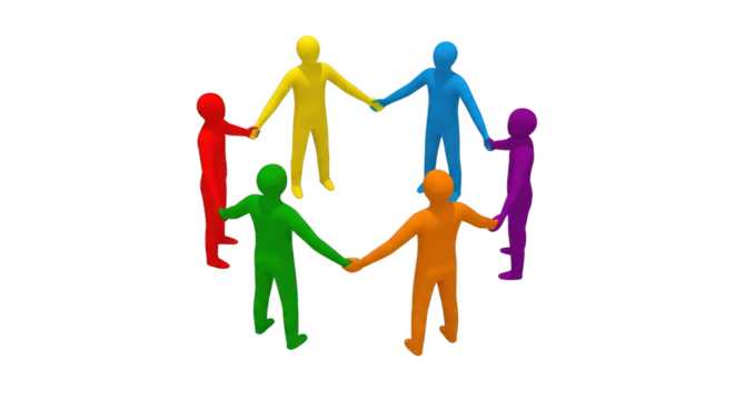 Diverse group of people holding hands in a circle symbolizing unity and connection