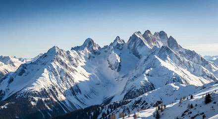 Majestic Snow covered Mountains Under a Clear Blue Winter Sky
