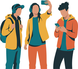 This image portrays three young individuals, each occupied with their smartphones.
