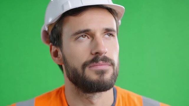 Thoughtful Constructor: A focused construction worker with hardhat contemplates the project ahead. Capturing the construction worker's dedication and commitment.
