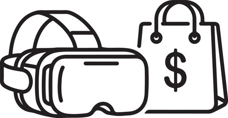 Virtual Reality Shopping Experience Online Shopping Concept with VR Headset and Shopping Bag Icon