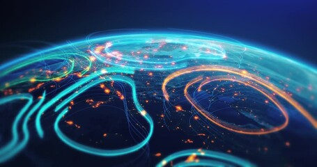 Futuristic technology background with connected glowing global network. Technology related 3d animation. - Powered by Adobe