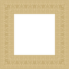 Vector golden classic Greek square ornament. Rectangle of Ancient Greece and Roman Empire. Byzantine painting of walls, floors and ceilings. Decoration of European palaces.