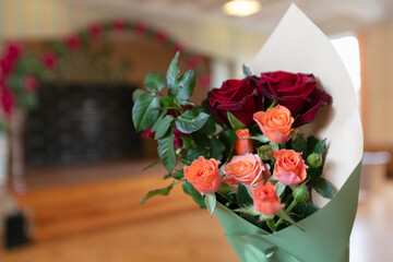 Beautiful bouquet of roses in a decorated indoor setting capturing the essence of a special celebration