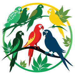 parrot silhouette vector set on branch (1).eps