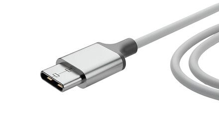 3d icon of closeup of a usb typec connector with white cable isolated on transparent background