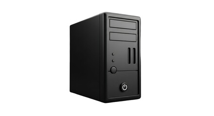 3d icon of black computer tower isolated on transparent background, a desktop workstation for home or office use