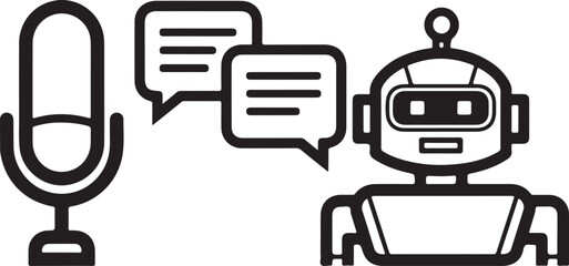Voice assistant robot communication with speech bubbles and microphone technology in a minimalist design