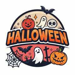 Halloween vector art of an eerie halloween scene with a large, menacing pumpkin in the foreground, surrounded by bats flying against a full moon, creating a spooky and festive atmosphere	
