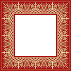 Classic Greek red and gold square ornament. Vector pattern, ancient Hellenic rectangle. European border.