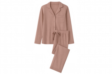 Casual cotton pajamas for women, soft loungewear set in pastel pink color, comfortable nightwear for relaxing on a transparent background