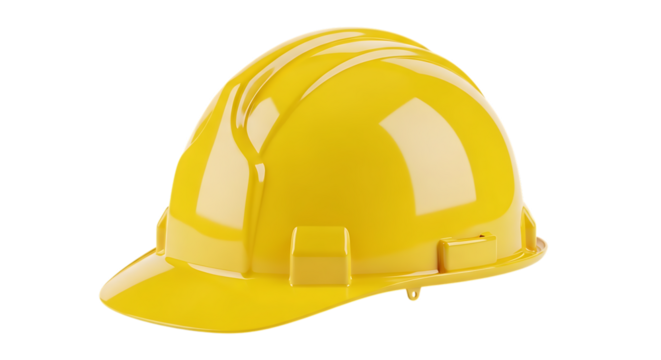 Bright yellow construction hard hat safety helmet, isolated on white or transparent background. PNG