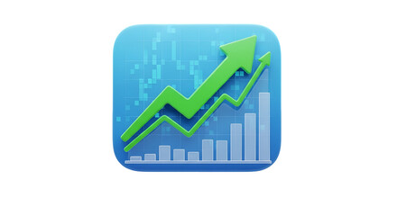 3d icon of growth chart and arrow isolated on transparent background, representing financial success and market trends