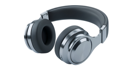 3d icon of wireless headphones isolated on transparent background, offering immersive audio experience with sleek design and comfortable earcups