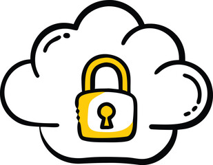 secure cloud lock icon  linear outline .eps
