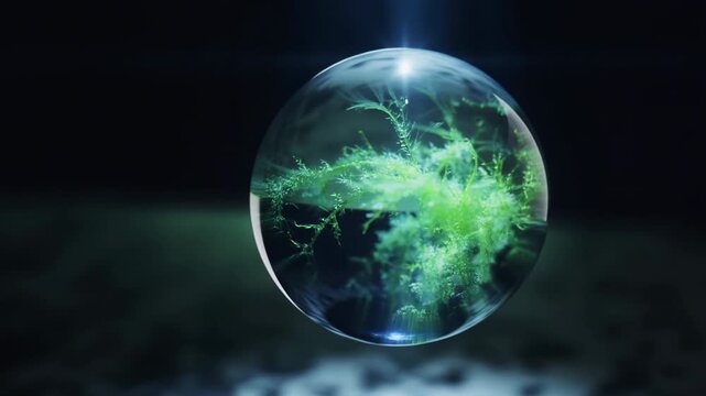 Micro algae blooming inside droplet of water under light beam