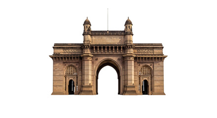 Gateway of India monument with arched entrance and towers, isolated on white or transparent background. PNG